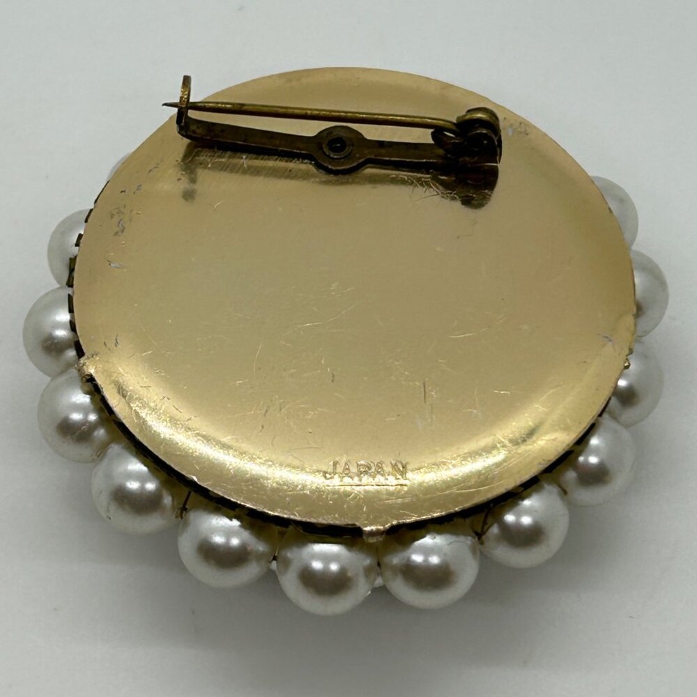 Vintage Faux Pearl Brooch Aurora Borealis Crystals Wreath Cluster 1950s Japan - Picture 5 of 13